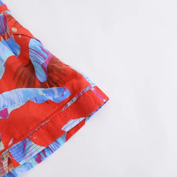 Farm Rio Red & Blue Floral Palm Tree 55% Linen Pull On High Waisted Shorts S - Picture 5 of 11